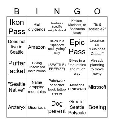 SEATTLE LOVE IS BLIND Bingo Card