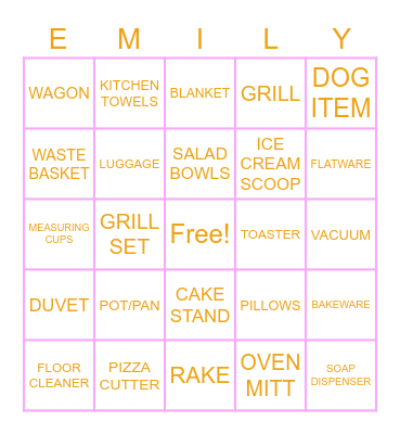 Emily's Bridal Shower Bingo Card