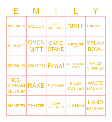 Emily's Bridal Shower Bingo Card