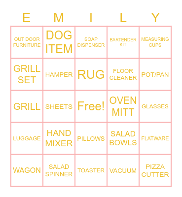 Emily's Bridal Shower Bingo Card