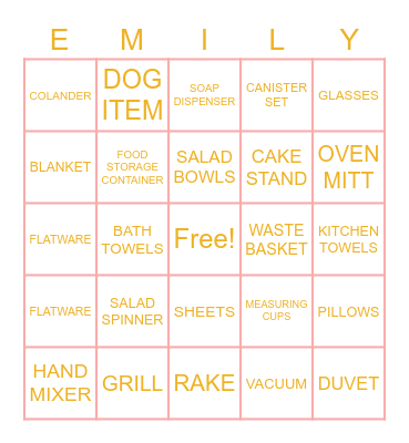 Emily's Bridal Shower Bingo Card