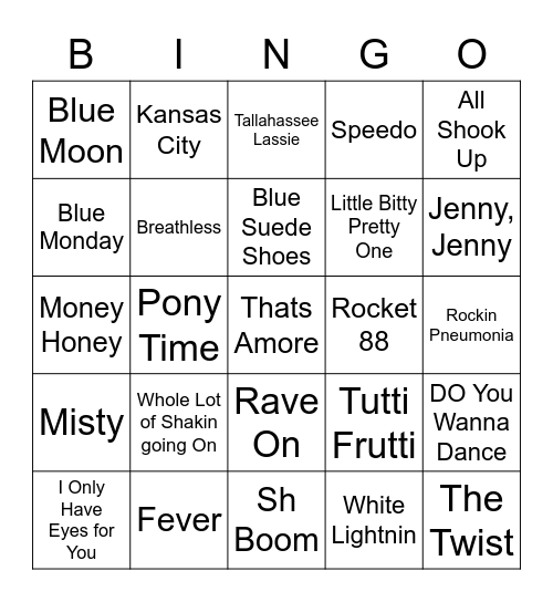 Music Bingo- 50s Bingo Card