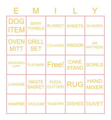 Emily's Bridal Shower Bingo Card