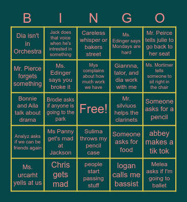 School Bingo Card