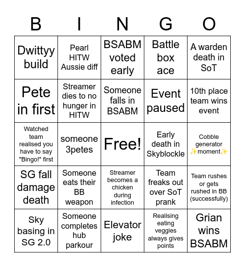 MCC 10 bingo Card