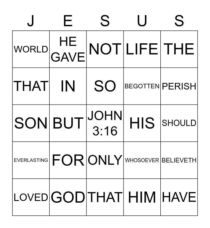 John 3:16 Bingo Card