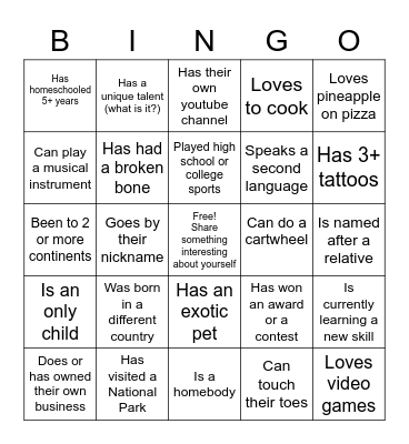Find Someone Who Bingo Card