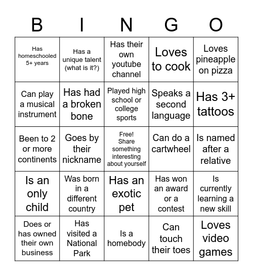 Find Someone Who Bingo Card