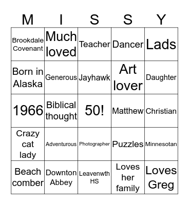 Missy Bingo Card