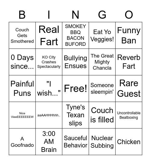 JC Funny Bingo Card