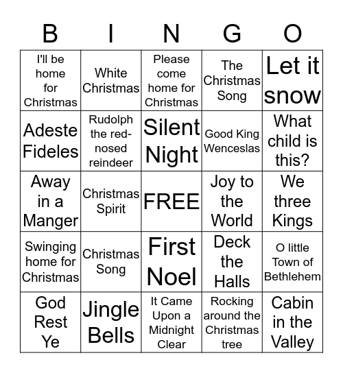 Christmas Music Bingo Card
