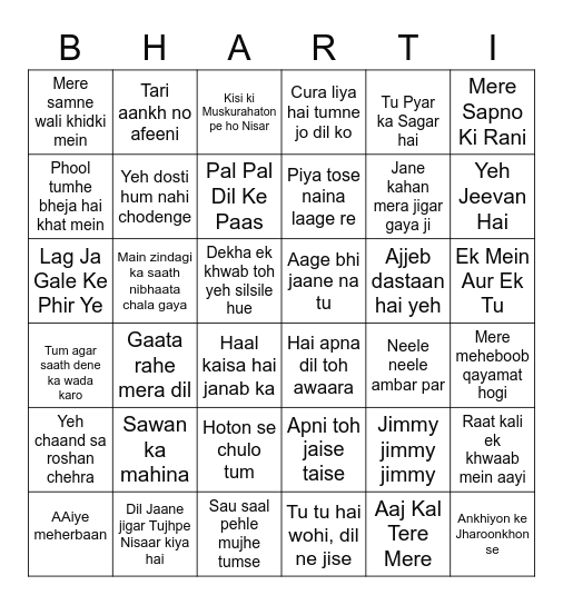 Bharati's 75th Birthday Bingo Card