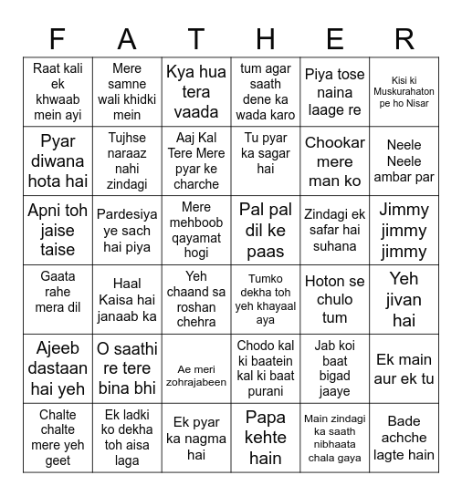 Happy Daddy's/Pappa's Day Bingo Card