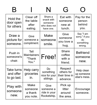 Acts of Kindness Bingo Card