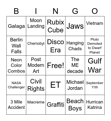 Through the Decades Bingo Card