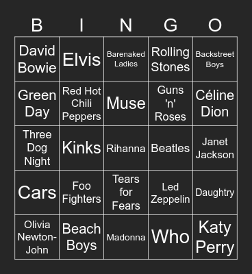 Music Choice Bingo Card