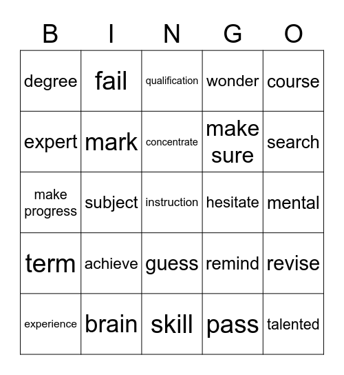 B1 Destination Unit 6 Bingo Card