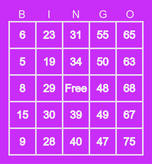 HOLLY’S BINGO CARDS Bingo Card