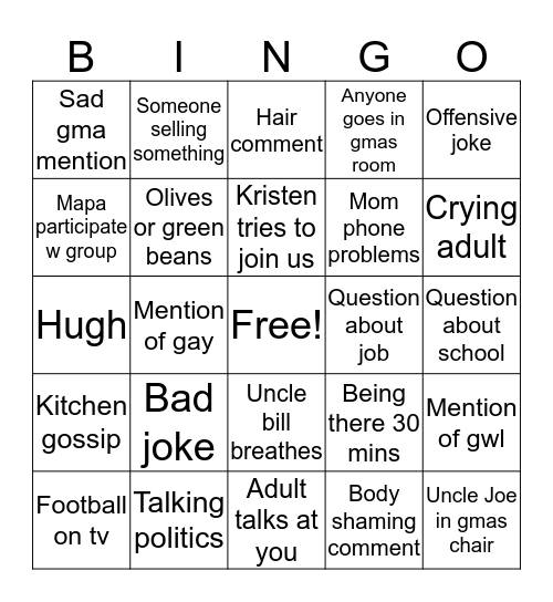 Bingo bells 2015 Bingo Card