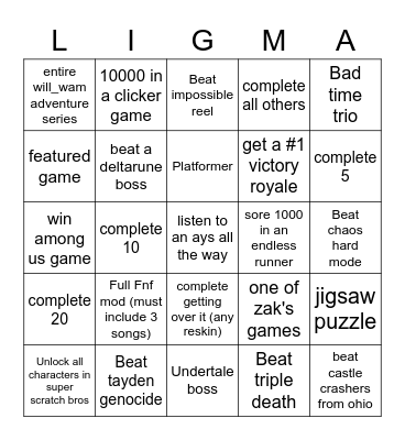 Scratch game bingo Card