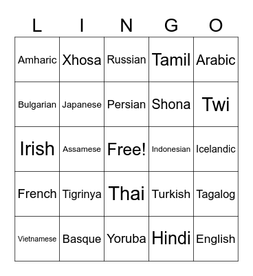 Lingo Bingo Card