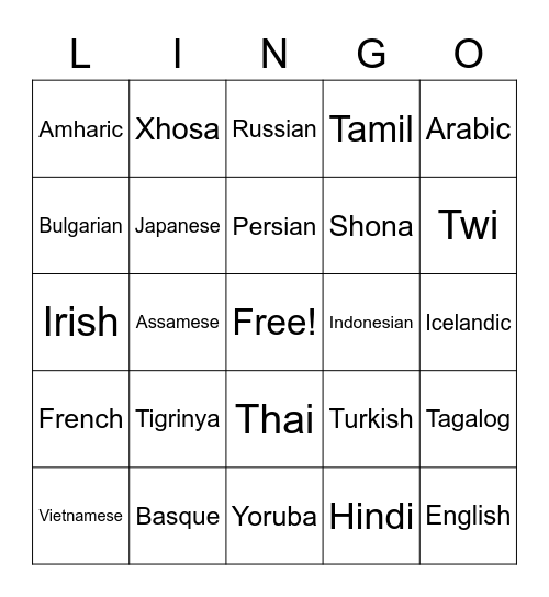 Lingo Bingo Card