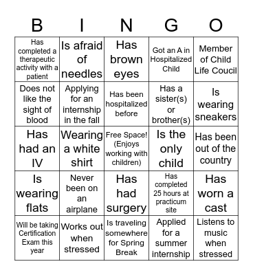 GETTING TO KNOW YOU BINGO Card