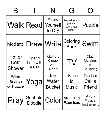 Coping Skills Bingo Card