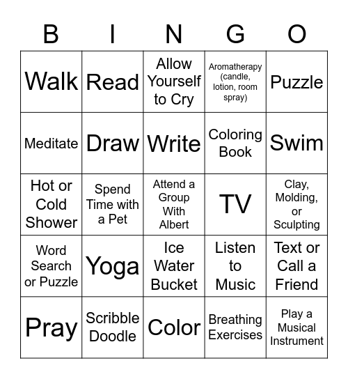 Coping Skills Bingo Card