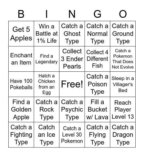 Cobblemon Bingo Card