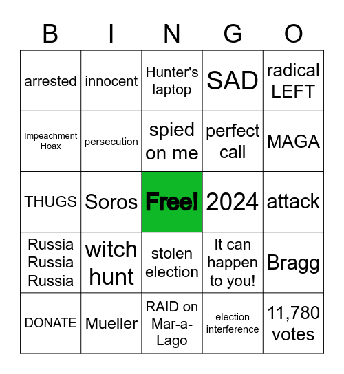 INDICATED BINGO Card