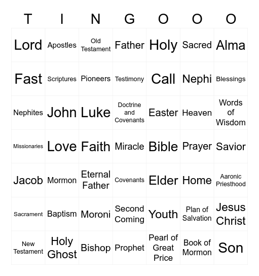 LDS Bingo Card