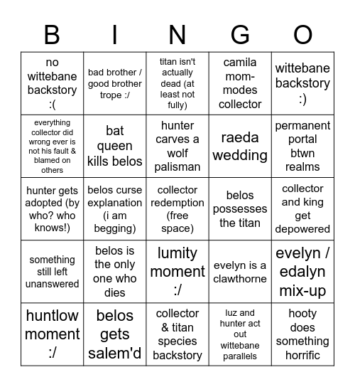 TOH FINALE Bingo Card