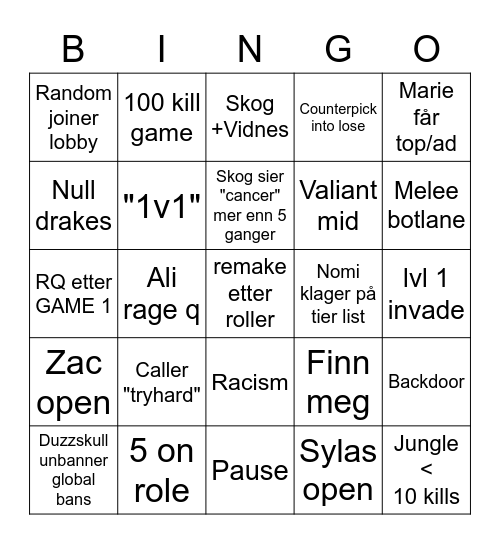 GKI INHOUSE BINGO Card