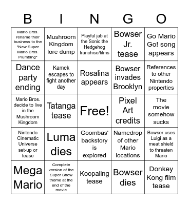 The Super Mario Bros. Movie Bingo (4/1/2023) Bingo Card