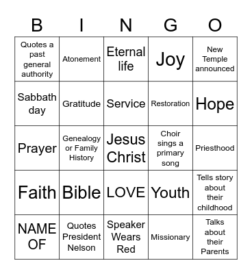 GENERAL CONFERENCE 2023 Bingo Card