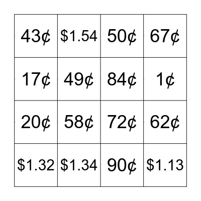 Money Bingo Card