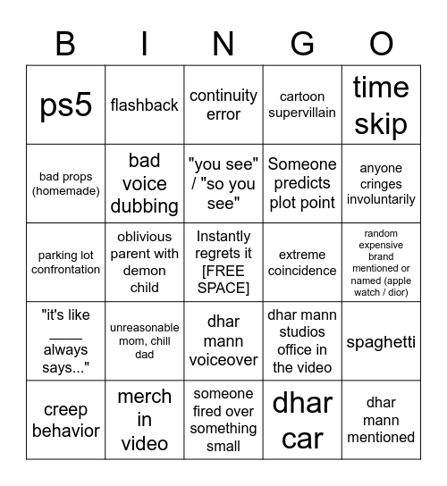 Dhar Mann Bingo v4 Bingo Card
