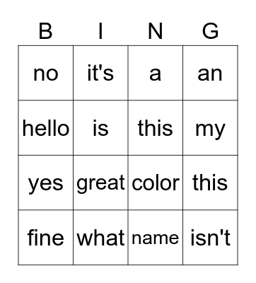 LG1 - UNIT 2 Bingo Card