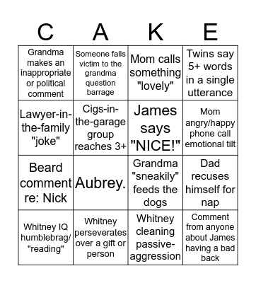 NiemStronCoGibWards XMas '15 Bingo Card