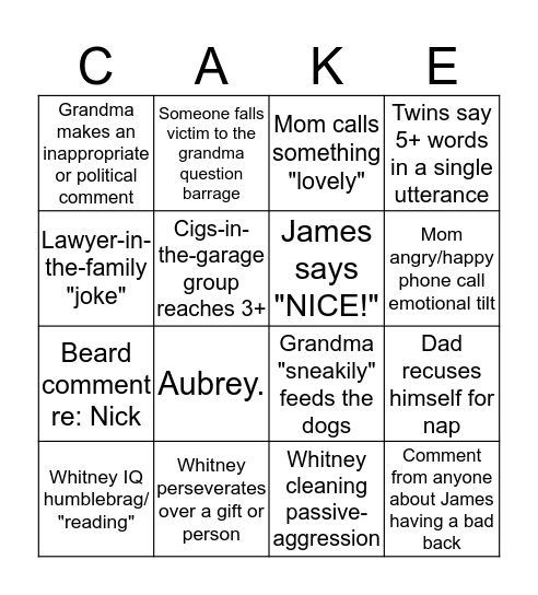 NiemStronCoGibWards XMas '15 Bingo Card