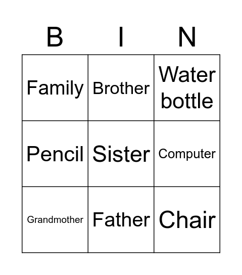 Bingo 1 Bingo Card