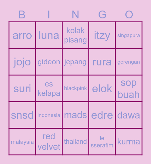 RURA’s BINGO Card