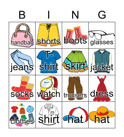 Bingo - Clothes Bingo Card