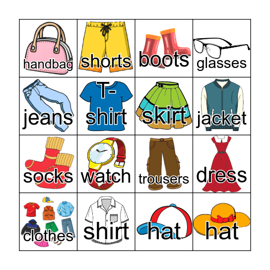 Bingo - Clothes Bingo Card