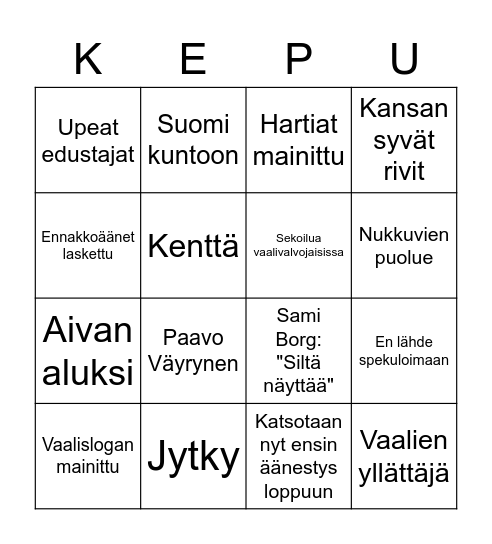 Eduskuntavaalibingo 2023 Bingo Card