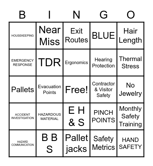 SAFETY BINGO Card