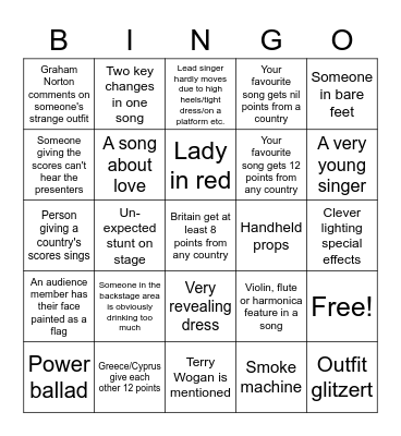 Eurovision Bingo Card