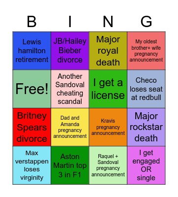 Victorias 2023 Bingo Card
