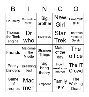 TV Shows Bingo Card